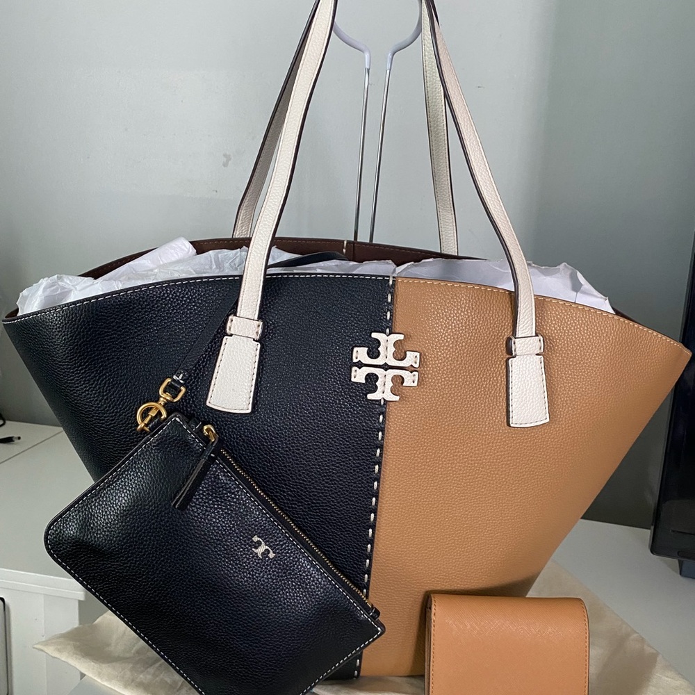 Tory Burch McGraw color block Shopper tote bag three pieces set - Picture 2 of 13